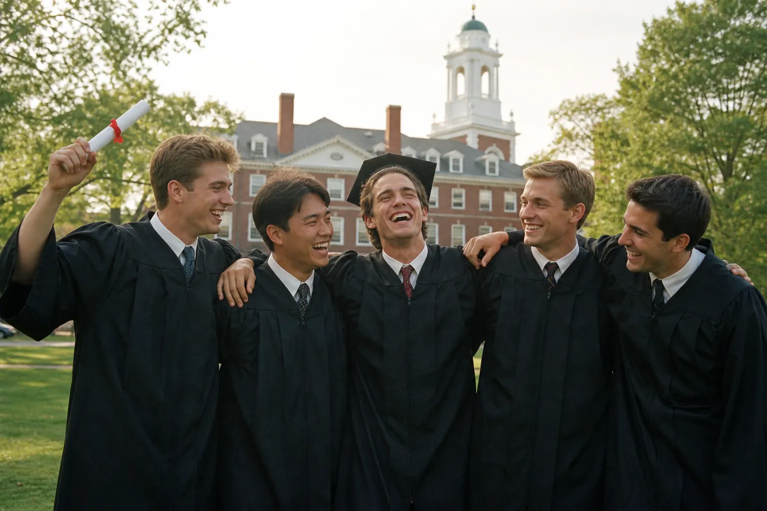 Graduates celebrating on the University lawn